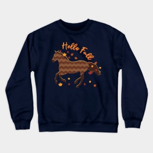 Hello Fall - Cute And Cozy Brown Chevron Autumn Horse Crewneck Sweatshirt